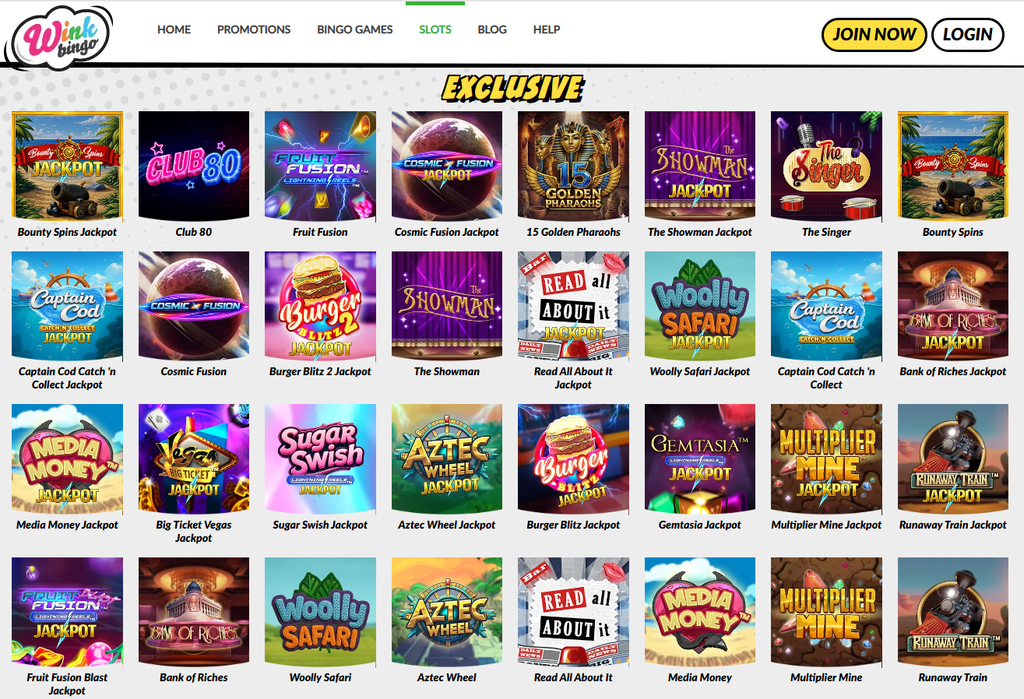 Wink Bingo Slot Games and Exclusive titles